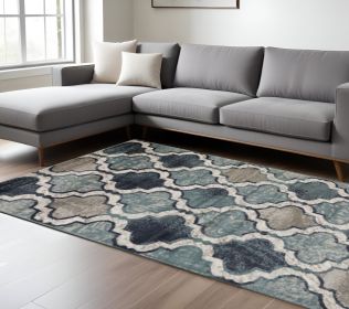 8' X 10' Deep Royal Quatrefoil Power Loom Distressed Stain Resistant Area Rug