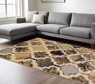 8' X 10' Multi Color Quatrefoil Power Loom Distressed Stain Resistant Area Rug