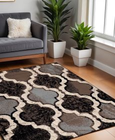 8' Square Chocolate Square Quatrefoil Power Loom Distressed Stain Resistant Area Rug
