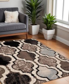 8' Square Ivory Square Quatrefoil Power Loom Distressed Stain Resistant Area Rug