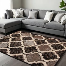 9' X 12' Chocolate Quatrefoil Power Loom Distressed Stain Resistant Area Rug