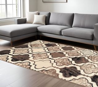 9' X 12' Ivory Quatrefoil Power Loom Distressed Stain Resistant Area Rug