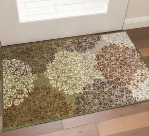 2' X 3' Greens And Browns Floral Power Loom Non Skid Area Rug