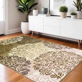 4' X 6' Greens And Browns Floral Power Loom Non Skid Area Rug