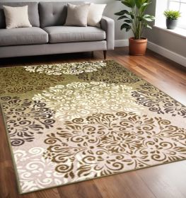 5' X 8' Greens And Browns Floral Power Loom Non Skid Area Rug