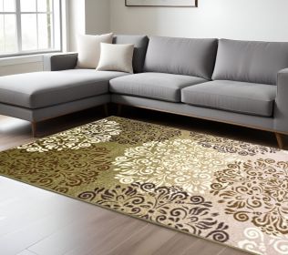 8' X 10' Greens And Browns Floral Power Loom Non Skid Area Rug