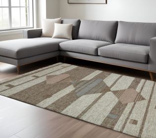 8' X 10' Grey Geometric Flatweave Handmade Stain Resistant Area Rug With Fringe