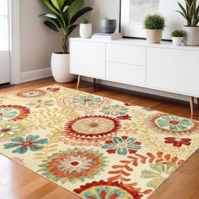 4' X 6' Cream Wool Medallion Tufted Handmade Stain Resistant Area Rug
