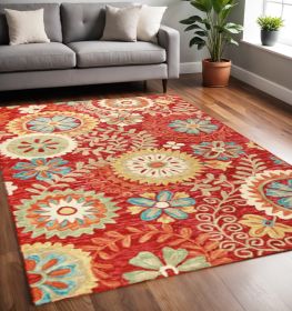 5' X 8' Rust Wool Medallion Tufted Handmade Stain Resistant Area Rug
