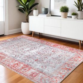 4' X 6' Berry Red Oriental Power Loom Stain Resistant Area Rug