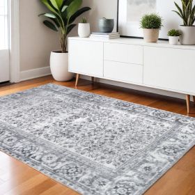 4' X 6' Charcoal Oriental Power Loom Stain Resistant Area Rug
