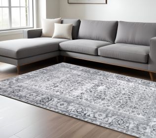 6' X 9' Charcoal Oriental Power Loom Stain Resistant Area Rug