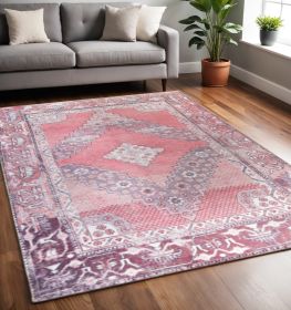 5' X 8' Berry Red Oriental Power Loom Stain Resistant Area Rug