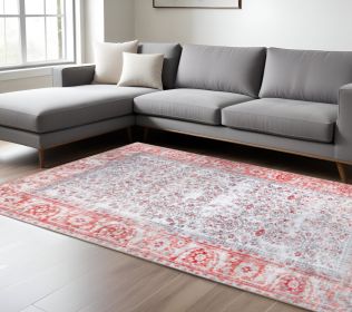 8' X 10' Berry Red Oriental Power Loom Stain Resistant Area Rug