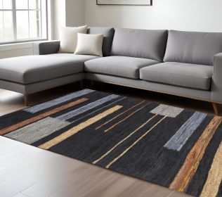 8' X 10' Navy Blue Striped Hand Woven Stain Resistant Area Rug