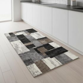 2' X 8' Brown Geometric Power Loom Stain Resistant Area Rug