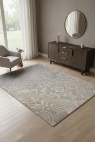 4' X 6' Grey Damask Power Loom Stain Resistant Area Rug