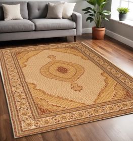 5' X 8' Beige and Ivory Oriental Power Loom Area Rug