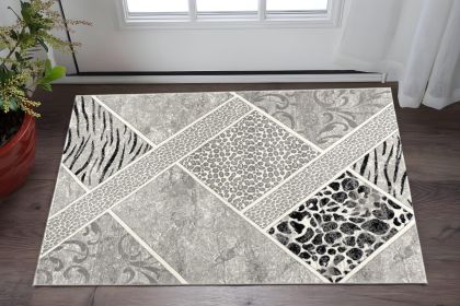 3' X 5' Grey Geometric Power Loom Stain Resistant Area Rug