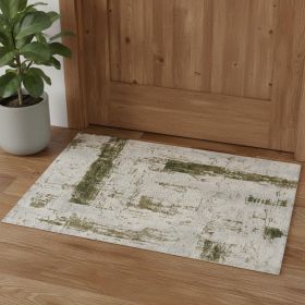 2' X 4' Green Abstract Power Loom Stain Resistant Area Rug