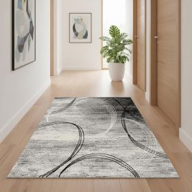 3' X 15' Grey Abstract Power Loom Stain Resistant Area Rug