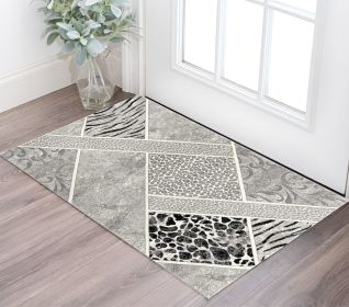 2' X 4' Grey Geometric Power Loom Stain Resistant Area Rug