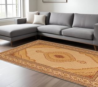 7' X 10' Beige and Ivory Oriental Power Loom Area Rug