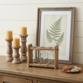 7" Set of Three Glass Jars in a Wood Rack