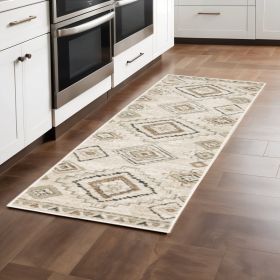 2' X 8' Ivory Orange Tan Black And Grey Southwestern Power Loom Stain Resistant Runner Rug