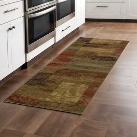 2' X 8' Green Geometric Power Loom Stain Resistant Runner Rug