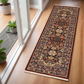 6' Blue and Red Oriental Power Loom Runner Rug