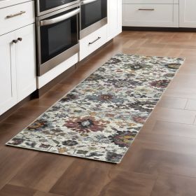 8' Runner Purple and Gray Oriental Power Loom Runner Rug