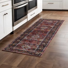 8' Runner Red Purple Oriental Power Loom Runner Rug