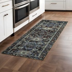 8' Runner Navy Blue Oriental Power Loom Runner Rug