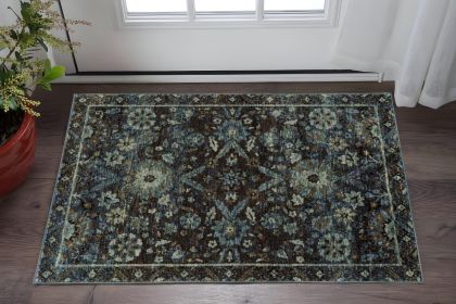 3' X 5' Navy Blue Oriental Power Loom Area Rug