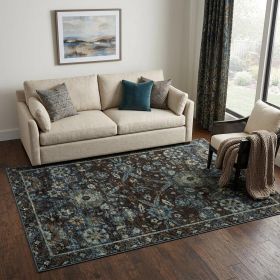 5' X 7' Navy Blue Oriental Power Loom Area Rug