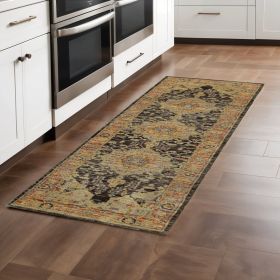 8' Runner Black and Gold Oriental Power Loom Runner Rug