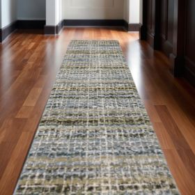 12' Runner Blue Green Teal and Grey Abstract Power Loom Runner Rug