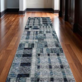 12' Runner Blue Geometric Power Loom Runner Rug