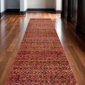 12' Runner Red Gold and Blue Geometric Power Loom Runner Rug