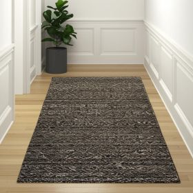 12' Runner Charcoal Grey and Brown Geometric Power Loom Runner Rug