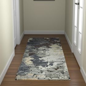 12' Runner Navy and Blue Abstract Power Loom Runner Rug