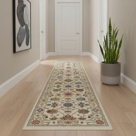 2' X 10' Orange And Ivory Oriental Power Loom Runner Rug With Fringe