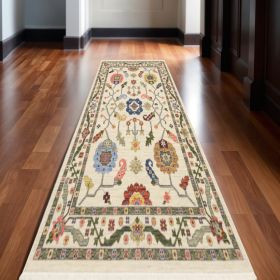 12' Gray and Ivory Oriental Power Loom Runner Rug