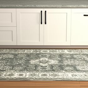 2' X 8' Blue And Beige Oriental Printed Stain Resistant Non Skid Runner Rug