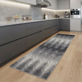 8' Gray and White Geometric Runner Rug