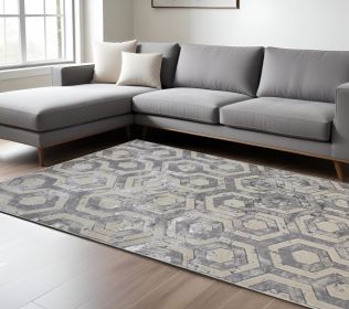 9' X 12' Gray Taupe And Silver Abstract Area Rug