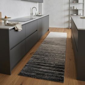 8' Runner Black Silver and Gray Abstract Runner Rug