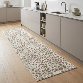 8' Brown And Ivory Abstract Stain Resistant Runner Rug