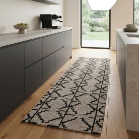 8' Black and Taupe Geometric Hand Tufted Runner Rug